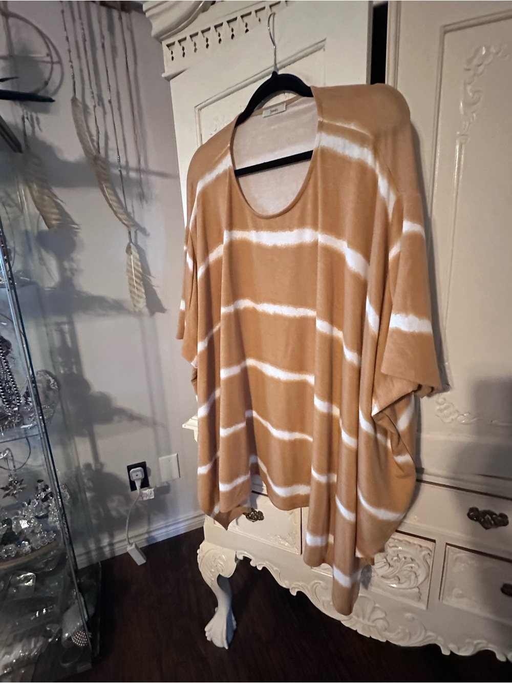 JODIFL Tan and White Striped Oversized Tunic